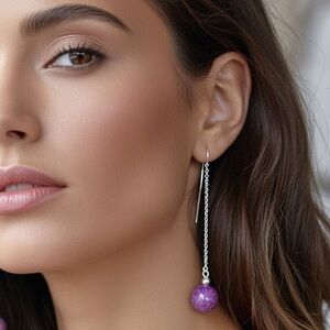 Handmade Atlantisite Threader Chain Exquisite AAA 9mm Sterling Silver Earrings